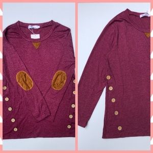 Long Sleeve Tee Wood Look Button Detail + Patches